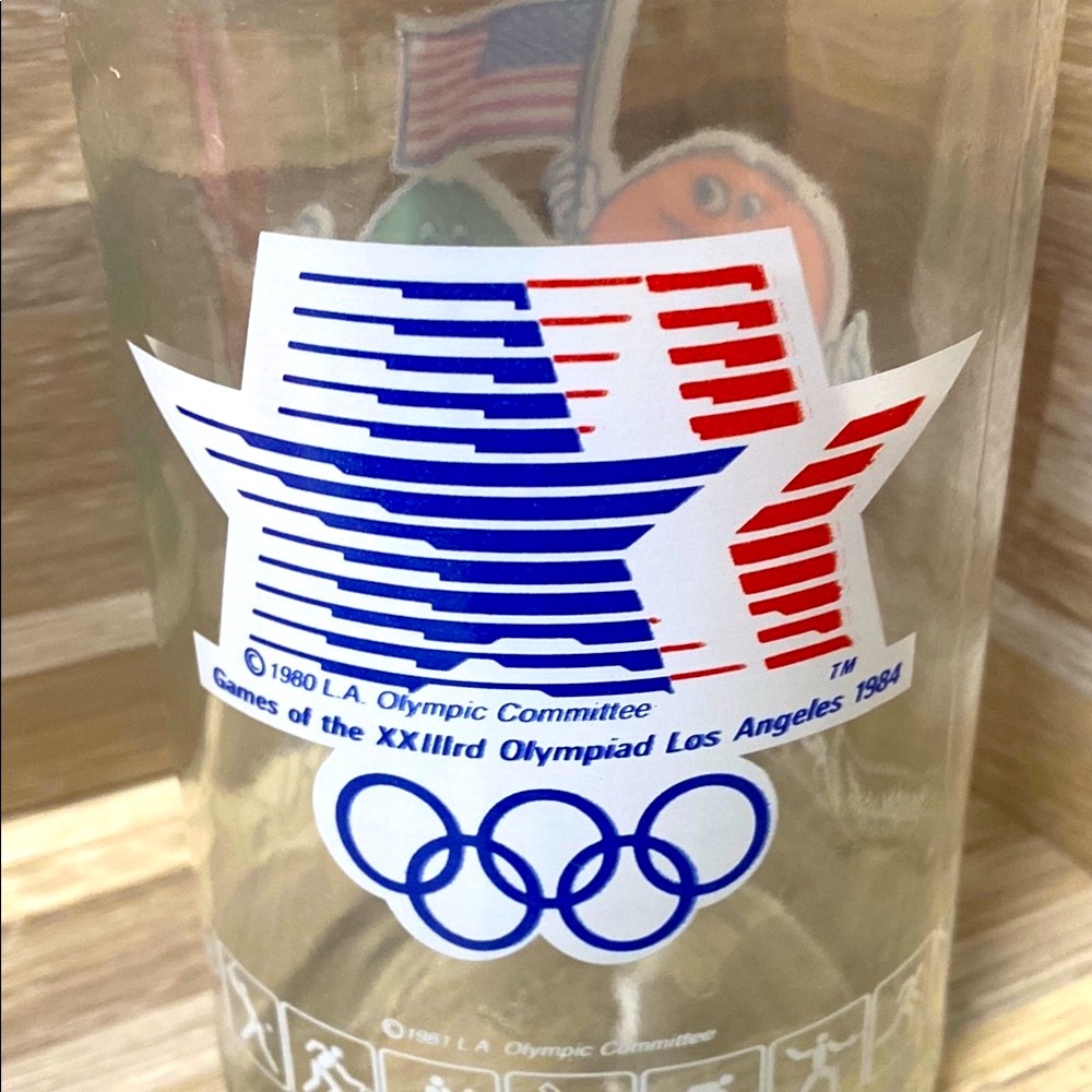 M&M'S Glass Jar with Orange and Green Characters Los Angeles Olympics vintage 80 - Picture 5 of 8